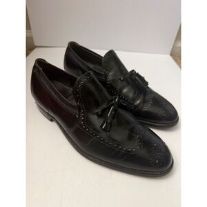 Mens Black Leather Wingtip Tassel Loafers Brogue Dress Shoes Slip On 10.5